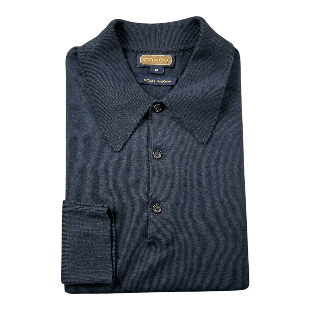 Coach Navy Blue L/S Sea Island Cotton Mens L/S Polo Shirt Size M England